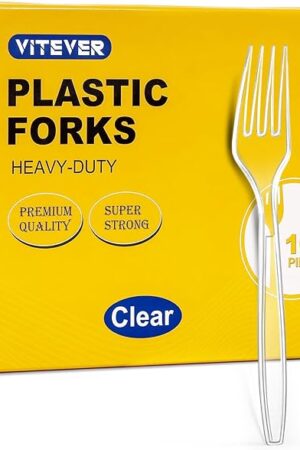 [100 Count] Clear Plastic Forks Heavy Duty, Premium Disposable Forks, Durable Plastic Cutlery for Parties, Picnics, Big Event, Daily Use - Heat Resistant & BPA Free