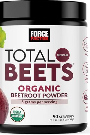 Force Factor Total Beets Organic Beetroot Powder Superfood to Boost Daily Nutrition, USDA Organic, Vegan, Gluten-Free, and Non-GMO Beet Supplement, Unflavored, 90 Servings