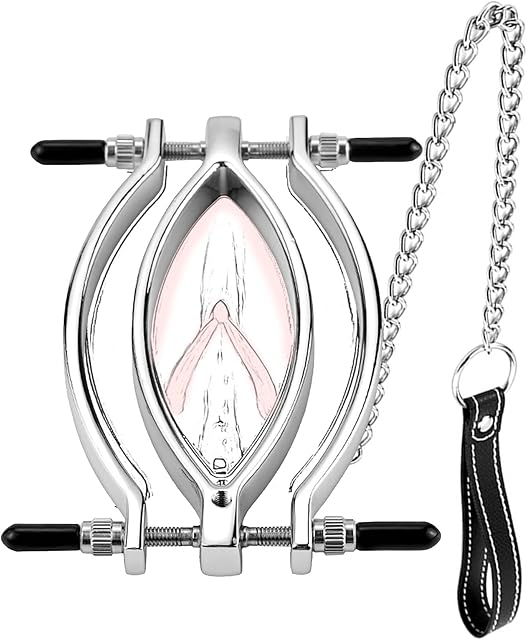 Clit Clamp, Pussy Spreader Stainless Steel Adjustable Pussy Clamp and Leash, Clitoris Teasing G Spot Massage Device, Adult Sex Bondage Restraint BDSM Erotic Sex Toy for Women & Couples