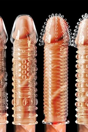 4 Pcs Clear Penis Sleeve Set,Soft Silicone Dick Extender Cock Enlarger for Erection Enhancing Penis Sheath Girth Enhancer Sleeve for Prolong Pleasure Reusable Condom Adult Sex Toys for Men Couples