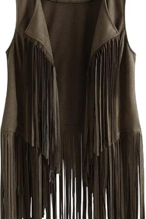 Womens Vintage Western Fringe Vest Tops Classic Suede Leather 70s Cowboy Shirt Sleeveless Tassels Cardigan Jackets