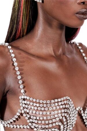Woman Sexy Solid Geometry Body Chain Chest Chain Rhinestone Bra Chain Crystal Bikini Lingerie