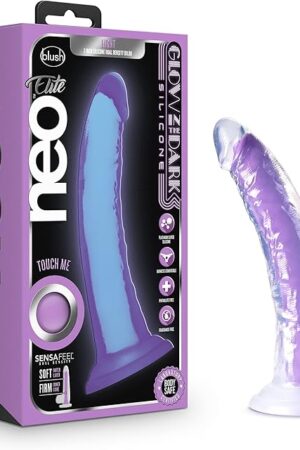 Blush Sex Toys - Neo Elite Glow in The Dark Silicone Anal Dildo 7.5 Inch - Dual Density Lifelike Penis with Suction Cup for Beginners - G Spot Vaginal Play Adult Toy for Women & Couples - Neon Purple