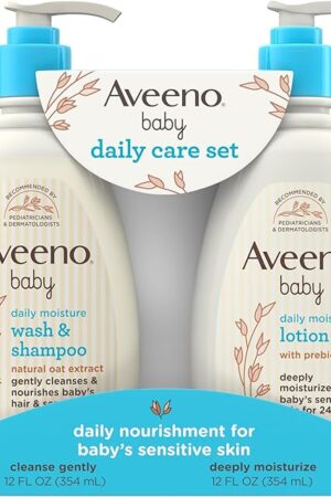 Aveeno Baby Daily Care Gift Set with Oat Extract & Prebiotic Oat, Contains Daily Moisturizing Body Lotion & Gentle 2-in-1 Baby Bath Wash & Shampoo, Hypoallergenic & Paraben-Free, Two Pack