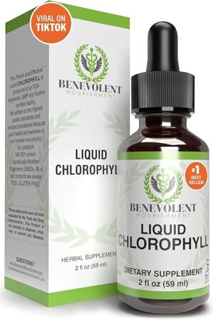 Benevolent Chlorophyll Liquid Drops ? Chlorophyll Drops for Detox & Immune Support, Internal Deodorizer & Skin Health Supplement ? Non-GMO, Natural Mint Flavor, 4 Month Supply