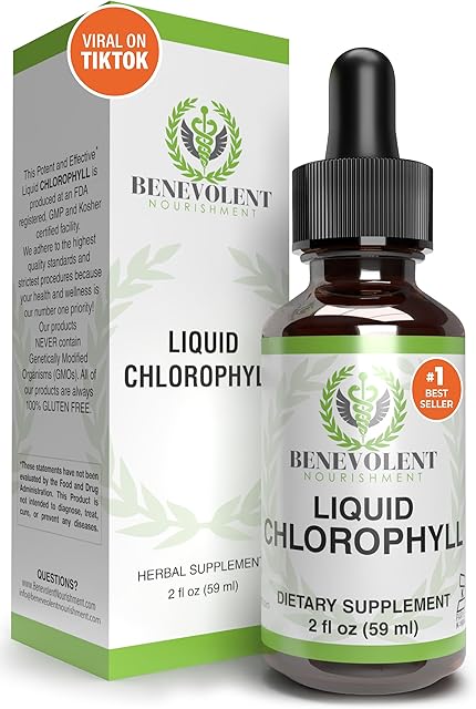 Benevolent Chlorophyll Liquid Drops ? Chlorophyll Drops for Detox & Immune Support, Internal Deodorizer & Skin Health Supplement ? Non-GMO, Natural Mint Flavor, 4 Month Supply