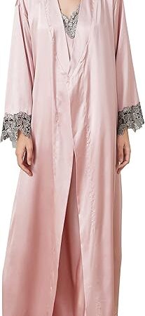 2 Piece Women Satin Nightgowns and Robe Set Sexy Silk Slip Dress Chemise Nightdress