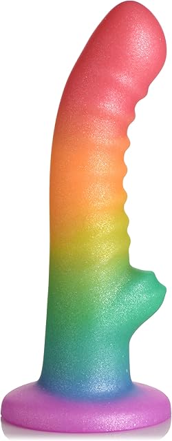 CURVE TOYS Simply Sweet Ribbed Rainbow Silicone Dildo for Men Women & Couples Colorful Ribbed Strong Suction Base Dildo 1 Piece, Rainbow