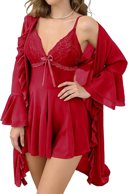 Women Lingerie Set 2 Piece Lace Mesh Sleepwear Mesh Cami Nightgown Babydoll Lingerie