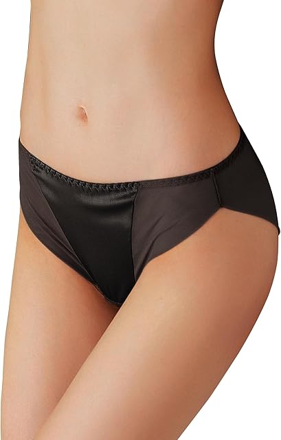 100% Mulberry Silk Satin Underwear, Sexy Breathable Bikini Silk Panties for Women, Size M, Black