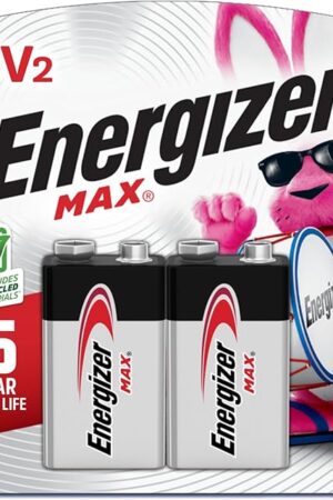 Energizer MAX 9V Batteries (2 Pack), 9 Volt Alkaline Batteries - Packaging May Vary