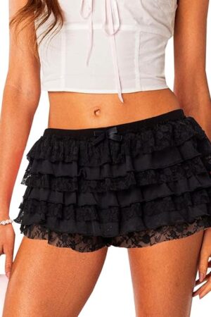 Women Y2K Lolita Bloomers Lace Ruffle Booty Mini Shorts Sexy Coquette Boy Shorts