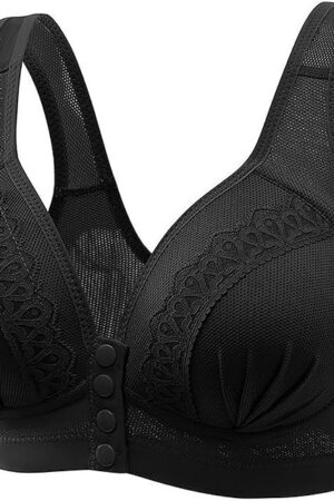 Women's Daily Front Button High Support Wireless Push Up Bra - Convenient Front Closure Sports Bra for Everyday Wear