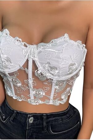 Lace Corset Top Sexy Going Out Tops for Women Bandeau Lingerie Crop Waistcoat Top Wrapped Chest Slim Fit Waist Blouse