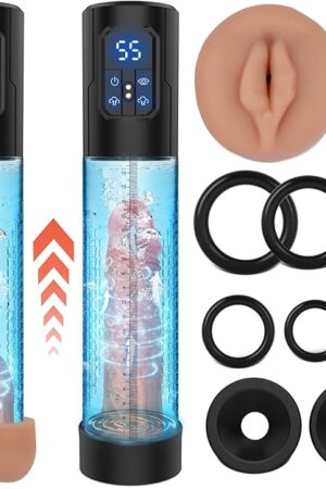 Electric Penis Pump, Adult Sex Toys Dick Enlarger for Men Erection, Air Water Extender with 4 Training Pressure and 3 Suction Modes, Automatic Male Masturbator with Penis Rings and Mini Pocket Pussy