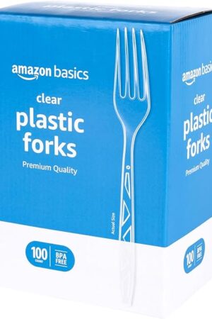 Amazon Basics Disposable Clear Plastic Forks, Premium Quality, 100 Count, Large Pack