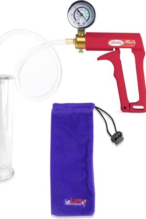 LeLuv Penis Pump Maxi Red Handle with Gauge, Clear Hose - 9 inch Length x 3.25 inch Diameter Cylinder