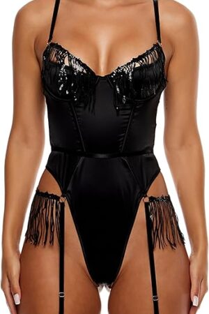 Women's Peep Show Sequin Fringe Teddy