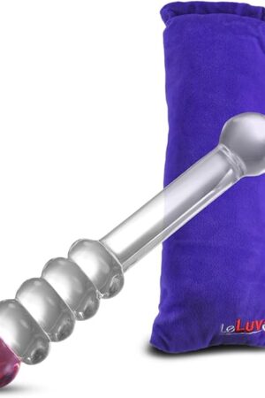 LeLuv Glass Dildo 8" Mystic Wand Beads Pink Tip with Premium Padded Pouch