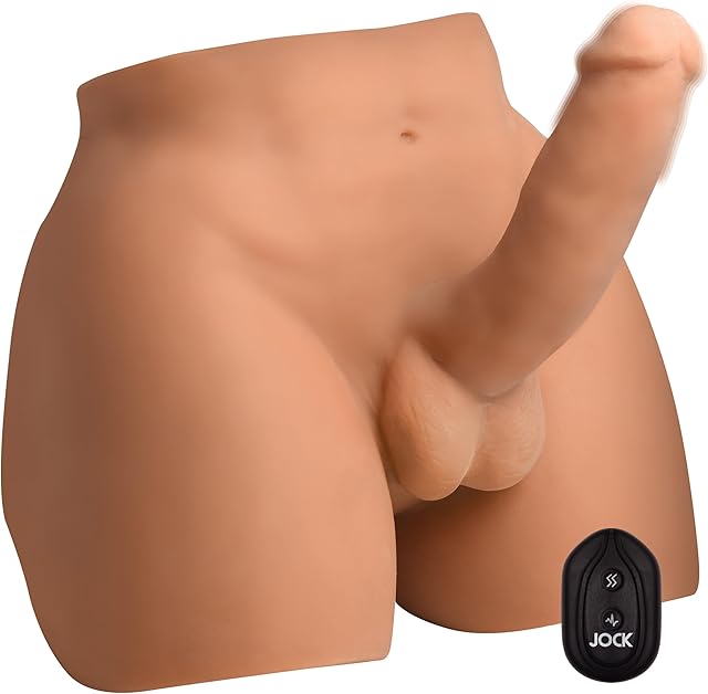Jock Auto-Squeezing & Vibrating Male Masturbator for Men, Women, & Couples. Powerful Vibration, Textured Inner Tunnel for Extra Stimulation. Realistic, Rechargeable, Poseable Dildo. 1 Piece.
