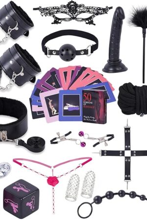 BDSM Kit Bondage Restraints Set for Adult, 25 Pcs Bondage Gear & Accessories with Adjustable Handcuffs Ankle Thigh Cuffs SM Sex Toy for Women Couples