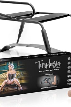 Blush Temptasia 17.75" Surrender Sex Chair w/ 8" Vibrating Dildo, Adjustable BDSM Bondage Furniture, Anti-Skid Pads, Lifting System, Bouncing Seat for Fantasy Sex Couples Play Adult Sex Toy - (Black)