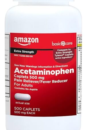 Amazon Basic Care Extra Strength Pain Relief, Acetaminophen Caplets, 500 mg, Pain Reliever/Fever Reducer, 500 Count (Packaging may vary)