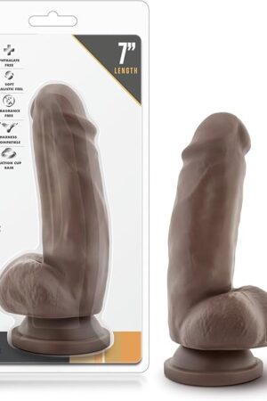 Blush Dr Skin Mr Smith 7" Realistic Dildo w/Balls, 2" Wide 5" Insertable Petite Real-Skin Cock, PVC Suction Cup, O-Ring Compatible, Lifelike Texture Adult Sex Toy for Men, Women & Couples - (Brown)