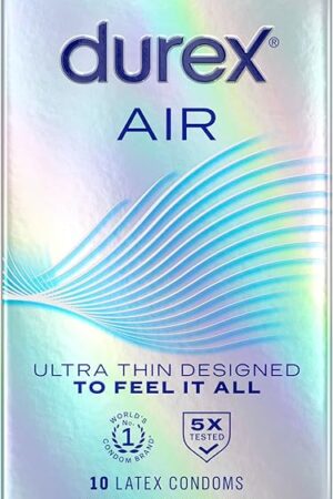 Durex Air Condoms, Extra Thin, Transparent Natural Rubber Latex Condoms for Men, Regular Fit, FSA & HSA Eligible, 10 Count