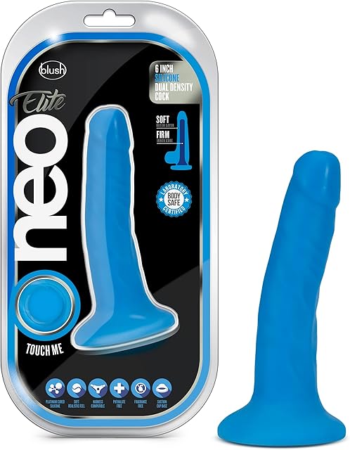 Blush Neo Elite 55" Realistic Silicone Dildo, Ultrasilk Smooth, Sensa Feel - Suction Cup, Harness Compatible, Soft Yet Firm, Anal or Pegging Penis Adult Sex Toy for Women, Men & Couple - (Neon Blue)