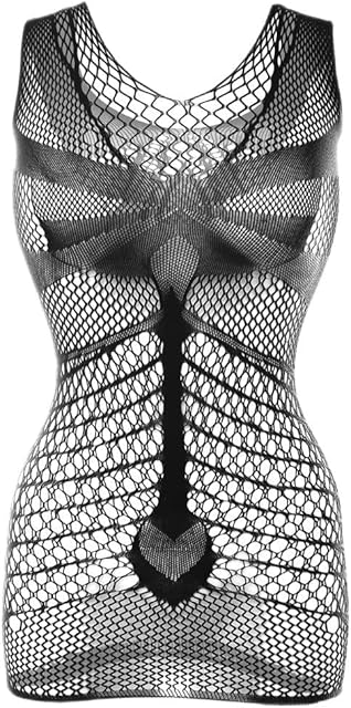 Women Fishnet Lingerie Sleepwear One Piece One Size V-Neck See Through Babydoll Mini Dress