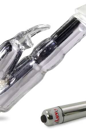LeLuv Rabbit Vibrator Waterproof Bath Time Bunny Bundle with Pointed Chrome Mini Bullet Massager Clear