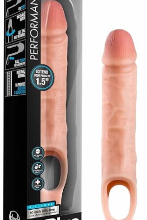 Blush Novelties Performance Plus - Purio Silicone Cock Sheath Realistic Penis Enlargement Extender - Thicken Penis 2", Extend 1.5", Satin Smooth Ultrasilk, Ribbed for Pleasure, Stretch Your Balls