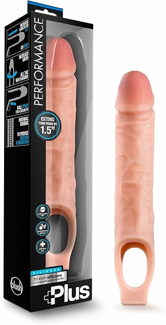 Blush Novelties Performance Plus - Purio Silicone Cock Sheath Realistic Penis Enlargement Extender - Thicken Penis 2", Extend 1.5", Satin Smooth Ultrasilk, Ribbed for Pleasure, Stretch Your Balls