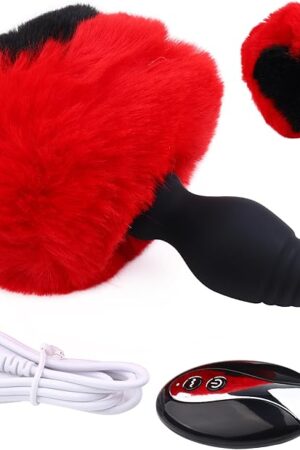 Brementrey Anal Plug Vibrator Bunny Tail Butt Plug with Remote Control Silicone Anal Plug Butt Toy Anus Toys Sex Adult Toys for Women Men Couples, Black