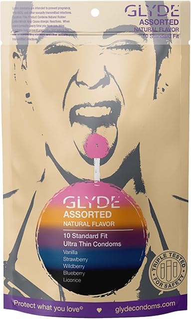 Assorted Flavored Ultra Thin Condoms - 10 Count - Organic Flavor Extract, Ultra-Thin, Vegan, Non-Toxic, Medium Size Natural Rubber Latex, 53mm Yummy Standard Fit