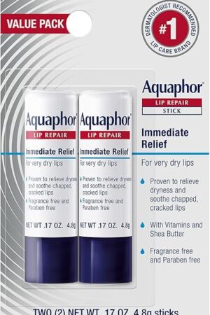 Aquaphor Lip Repair Stick, Moisturizing Lip Balm Pack, Relieves Dryness, 017 Oz Stick, Pack of 2