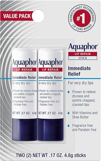 Aquaphor Lip Repair Stick, Moisturizing Lip Balm Pack, Relieves Dryness, 017 Oz Stick, Pack of 2