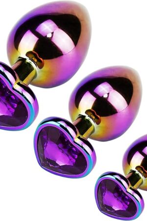 Anal Plug Adult Sex Toy,Adult Sex Toys and Games for Men Women, 3 Pack Metal Anal Plug Heart Shaped Butt Plug for Beginners Advanced Users Unisex Masturbation(Purple/S,M,L)