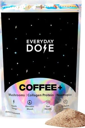 Everyday Dose Premium Adaptogenic Mushroom Coffee with Grass-Fed Collagen, Chaga, Lions Mane & L-Theanine for Better Focus, Energy, Digestion, Skin, and Immunity 30 Servings