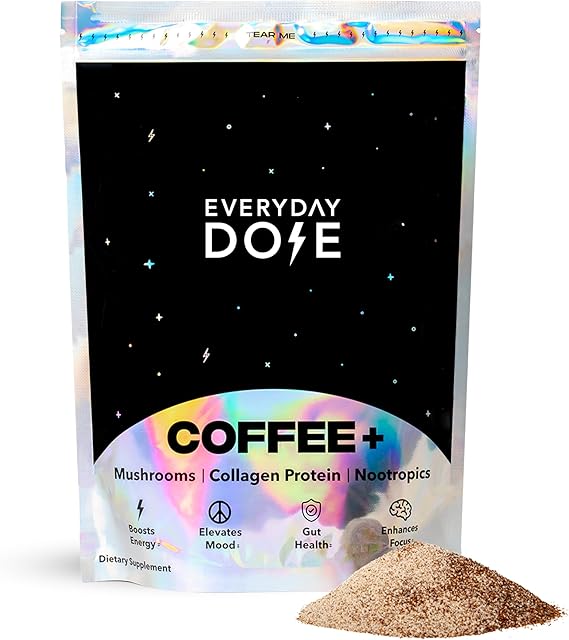 Everyday Dose Premium Adaptogenic Mushroom Coffee with Grass-Fed Collagen, Chaga, Lions Mane & L-Theanine for Better Focus, Energy, Digestion, Skin, and Immunity 30 Servings