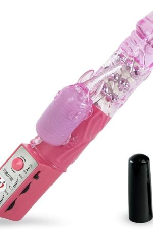 LeLuv Rabbit Vibrator Rotating Pearls Multispeed Tickler Bundle with Secret Lipstick Pink