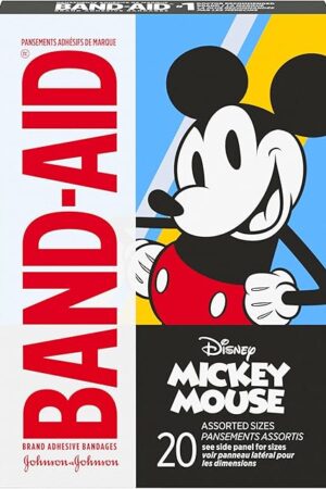 Band-Aid Brand Adhesive Bandages for Minor Cuts & Scrapes, Wound Care Featuring Disney's Mickey Mouse, Fun Bandages for Kids and Toddlers, Assorted Sizes, 20 Count
