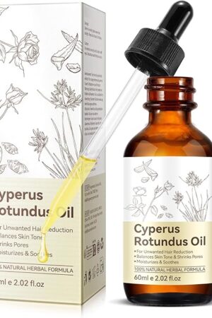 Cyperus Rotundus Oil, Natural Cyperus Rotundus Oil for Hair Removal, Reduces Unwanted Hair Growth, Moisturizes & Soothes The Skin, Reducing Body Hair Growth, Shrink Pores, Suitable for All Skin Types