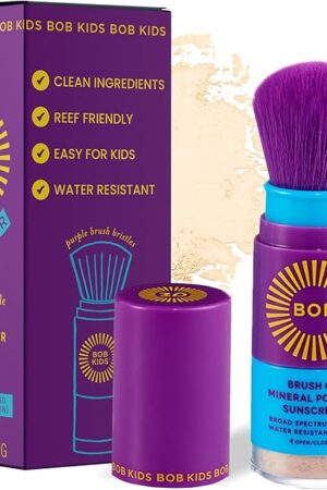 BOB KIDS SPF 30 Brush On Mineral Powder Sunscreen, Broad Spectrum Protection, Water Resistant 80 Mins, Fragrance Free, Easy to Apply for Kids & Babies, Mfg in USA