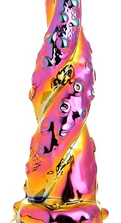 Enchantress Rainbow Glass Dildo for Beginners, Men, Women, & Couples. Strapon Compatible, Body-Safe and Durable Glass. Smooth and Tapered. 1 Piece, Pink & Yellow.