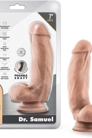 Blush Novelties Dr. Samuel - 7 Inch Platinum Cured Purio Silicone Dildo - Ultrasilk Smooth - 1.75Thick Poseable Shaft - Strong Suction Cup for Hands Free Play - Luxury Sex Toy