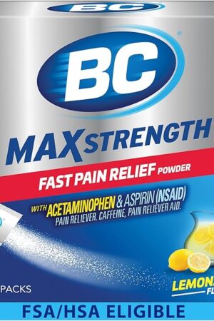 BC MAX Strength Fast Pain Relief Powder, Lemonade Flavor Aspirin 500mg and Acetaminophen 500mg Dissolve Packs, 16 Count