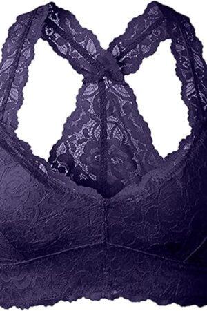 Women Floral Lace Bralette Padded Breathable Sexy Racerback Lace Bra Unpadded Unlined Wireless Pajamas Vest Lingerie