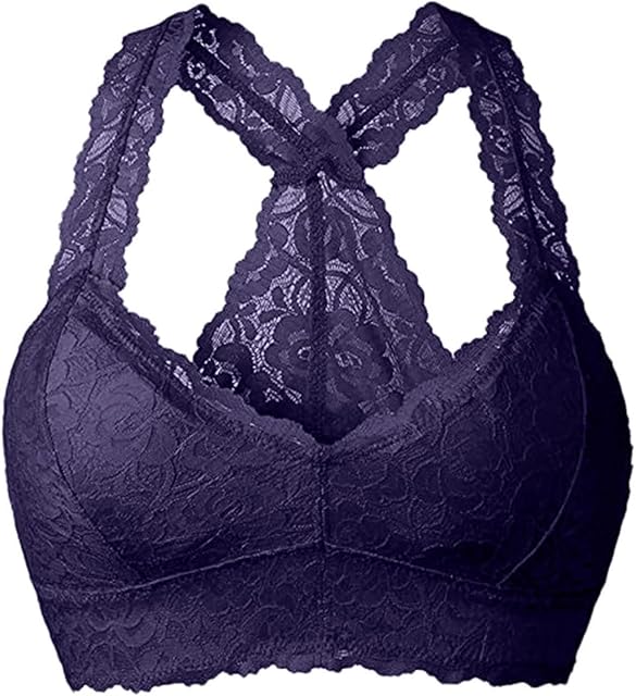Women Floral Lace Bralette Padded Breathable Sexy Racerback Lace Bra Unpadded Unlined Wireless Pajamas Vest Lingerie